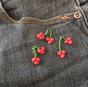 Santana Cropped Jeans - Custom Cherry Beaded Ankle Jeans Size 10